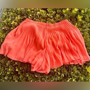 BCBGeneration Pleated Satin Shorts- Skorts- bright coral; sz L